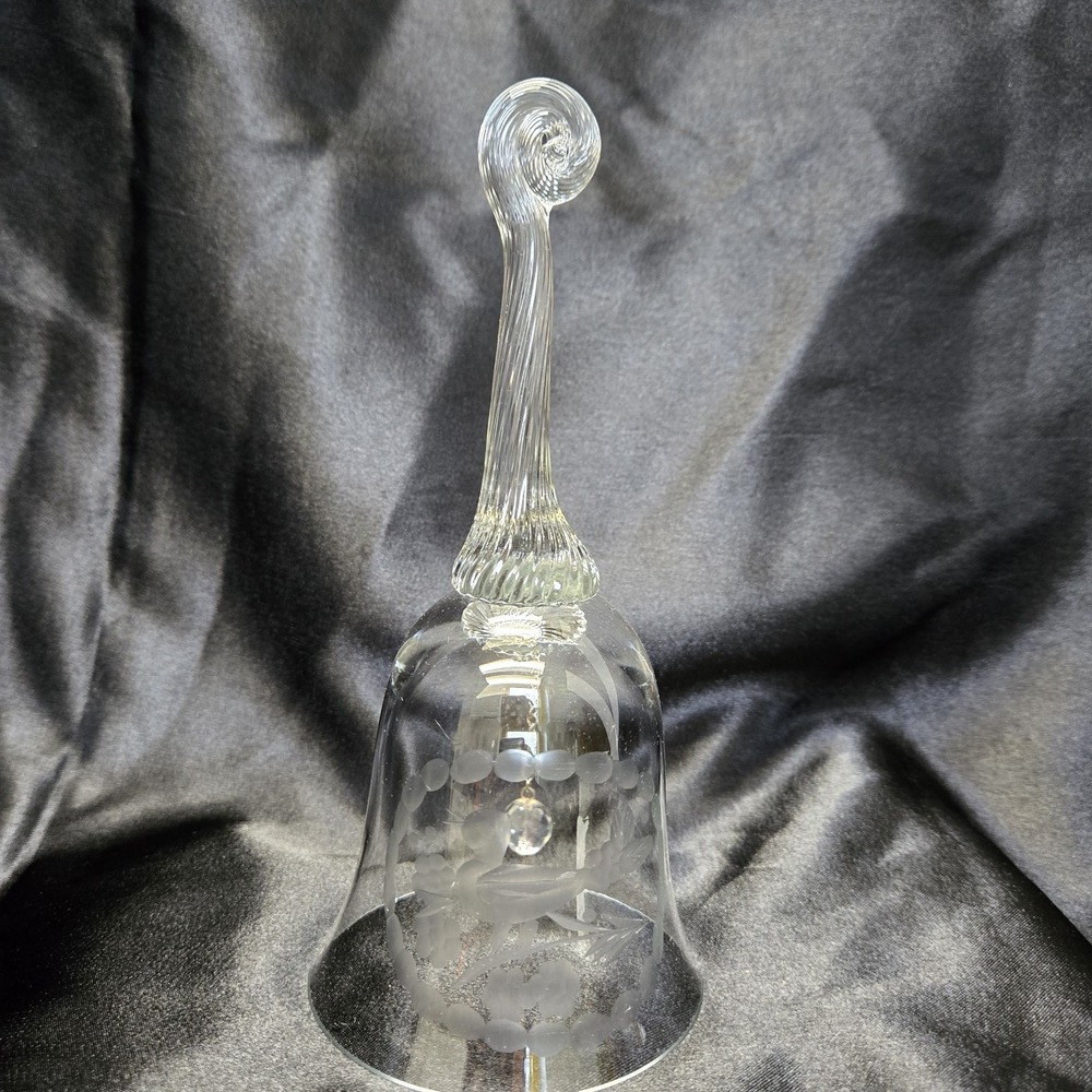Crystal Clear Industries Etched Bird Flowers Dinner Bell Swirl Handle Handmade